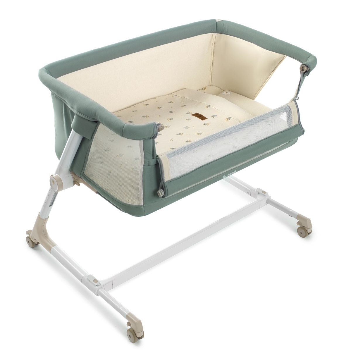 Jane Baby Side Crib + 4 Piece Bedding Set & Safety Mattress, Botanic