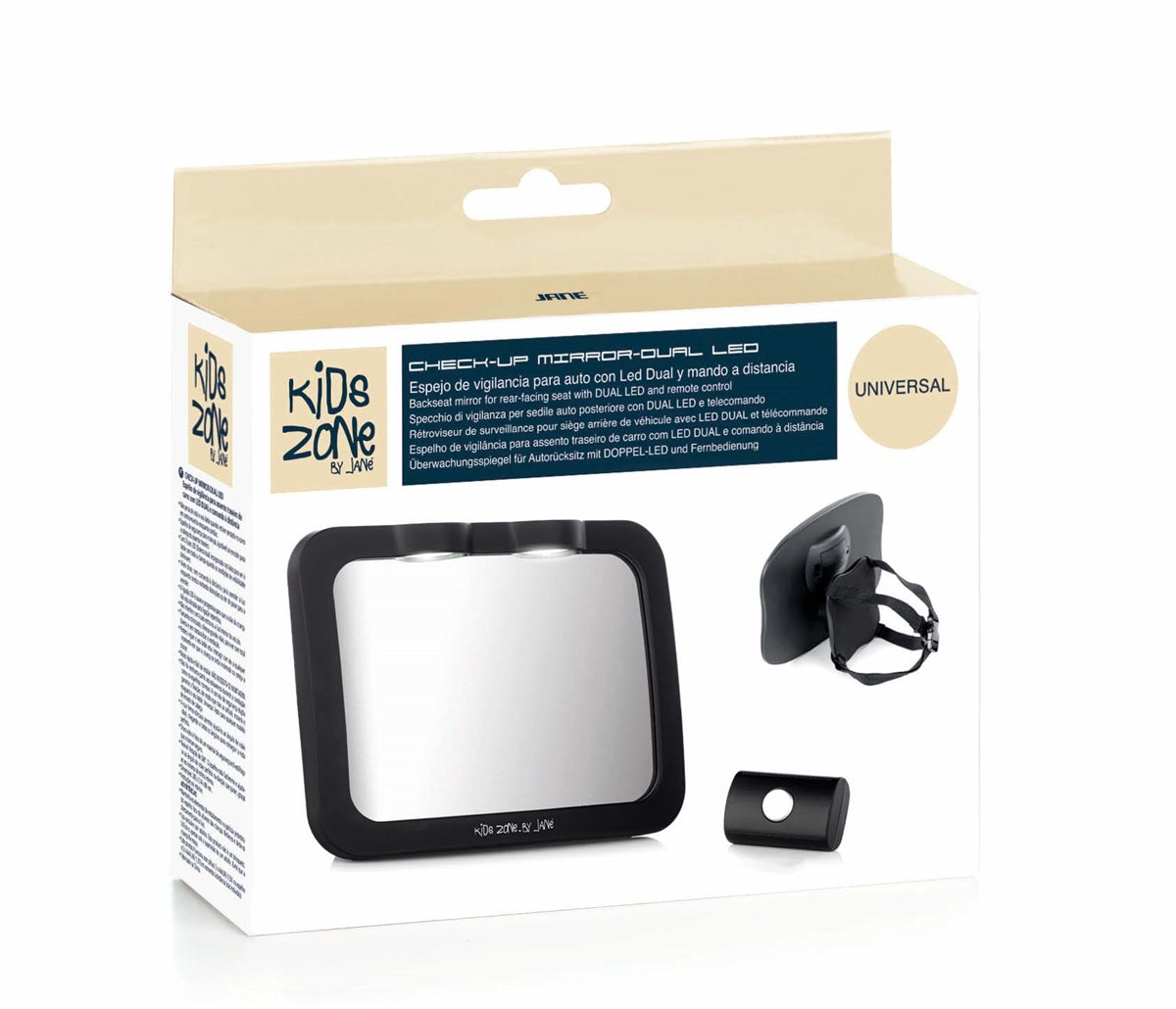 Jane Check Up LED Backseat Mirror with Remote Control – Dual LED, 360° Adjustable