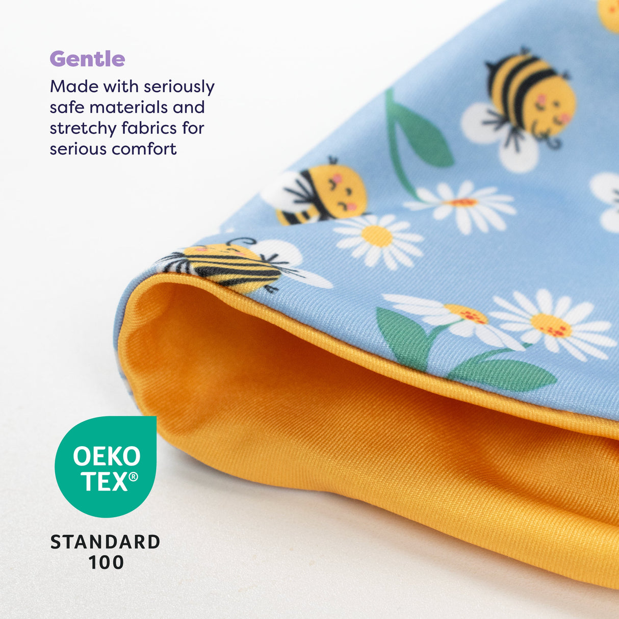 UPF 40+ Reversible Swim Hat for Babies and Toddlers in Busy Bees