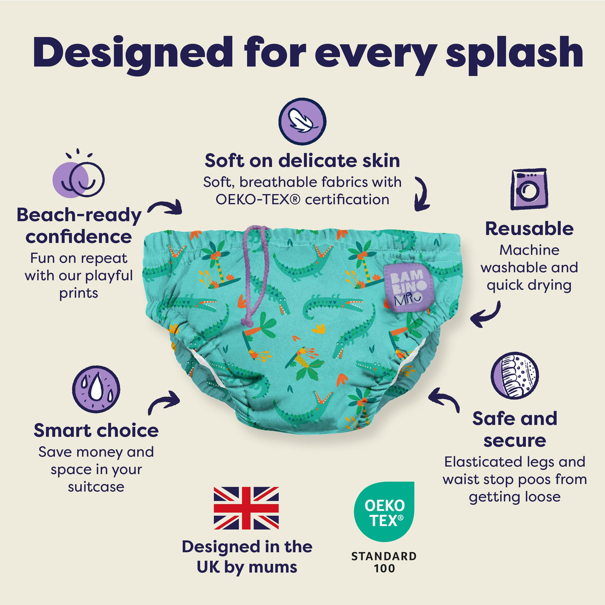 Reusable Swim Nappy in Crafty Croc
