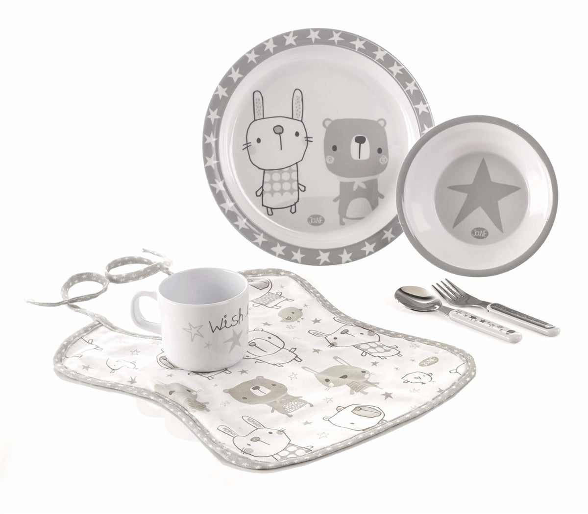 Jane 6-Piece Melamine Baby Crockery Set & Bib, Star