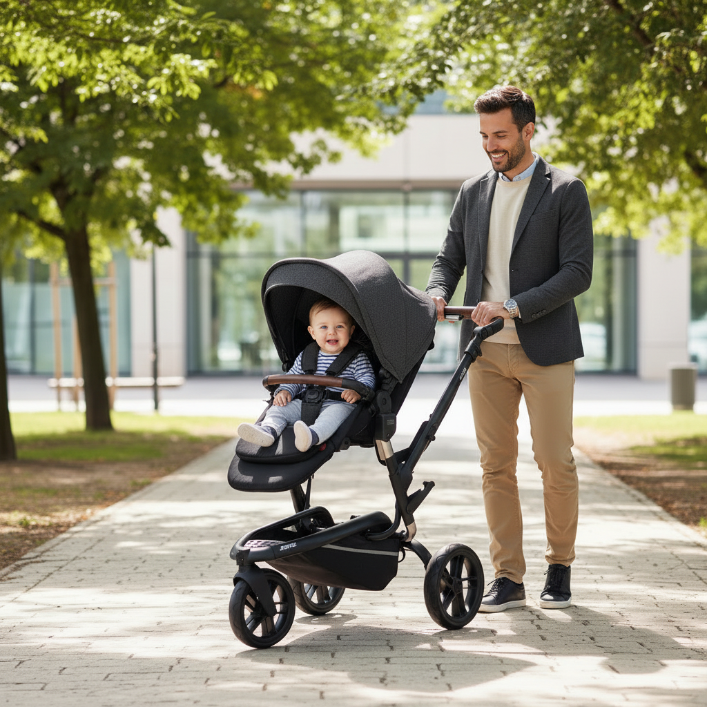 JanƩ Trider Travel System Bundle with Transporter Plus & Koos R1 i-Size Car Seat, Black