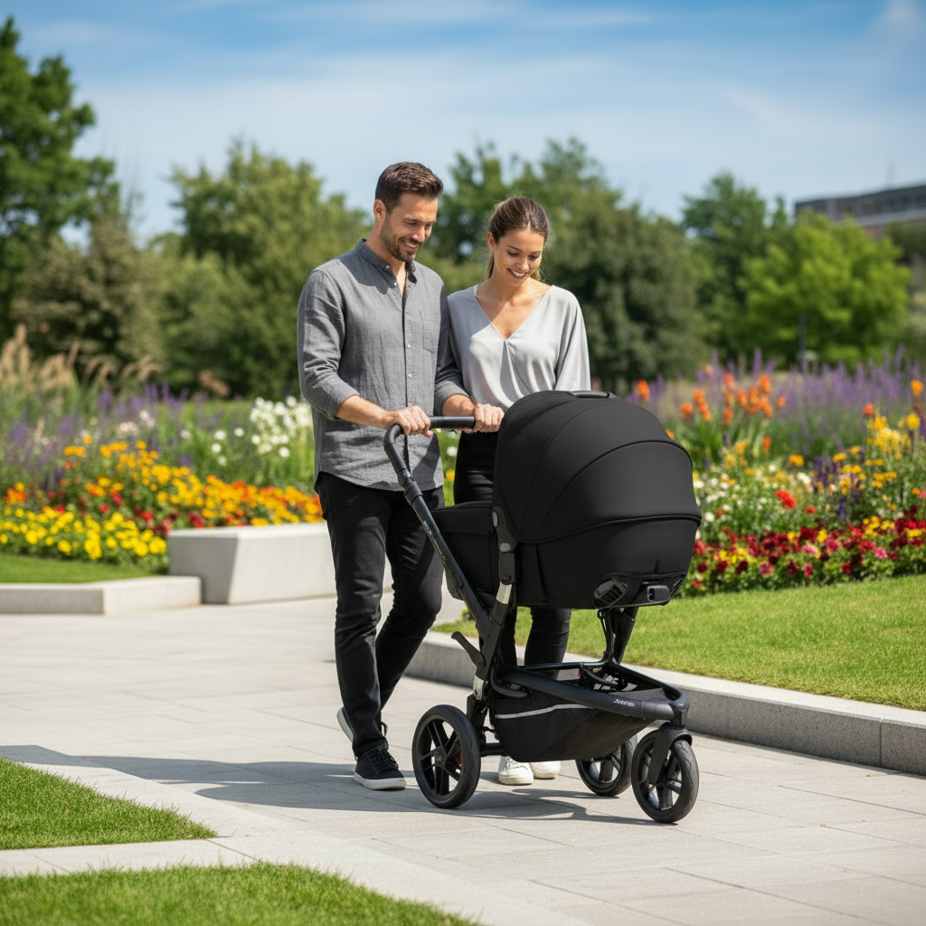 JanƩ Trider Travel System Bundle with Transporter Plus & Koos R1 i-Size Car Seat, Black