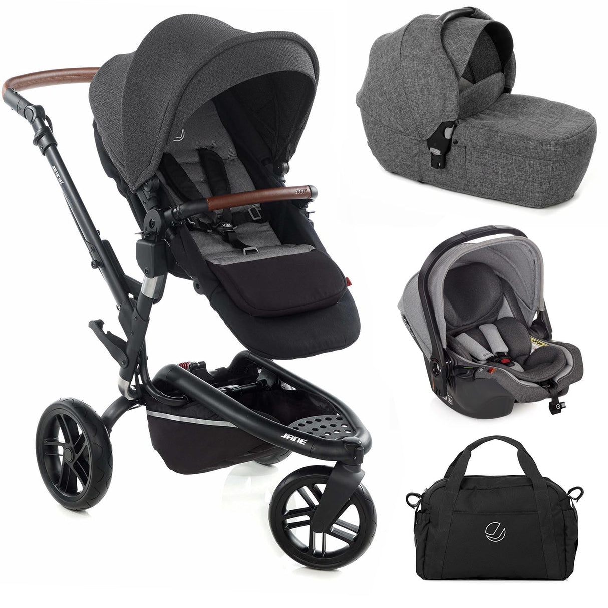 JanƩ Trider Travel System Bundle with Transporter Plus & Koos R1 i-Size Car Seat, Black