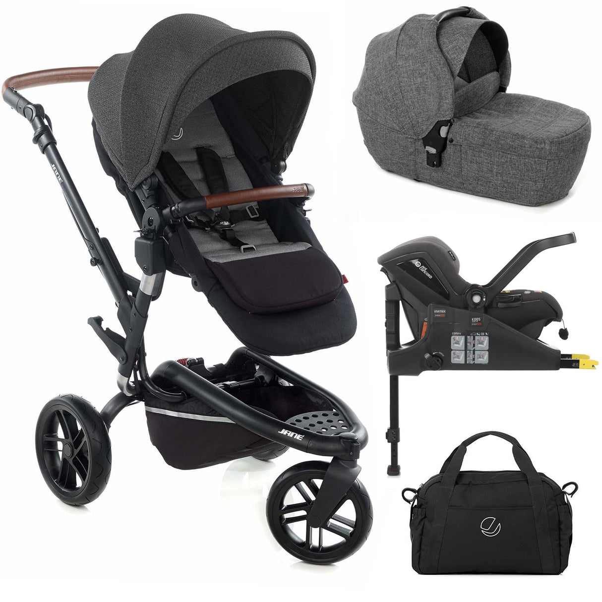 JanƩ Trider Travel System Bundle with Transporter Plus & Koos R1 i-Size Car Seat, Black