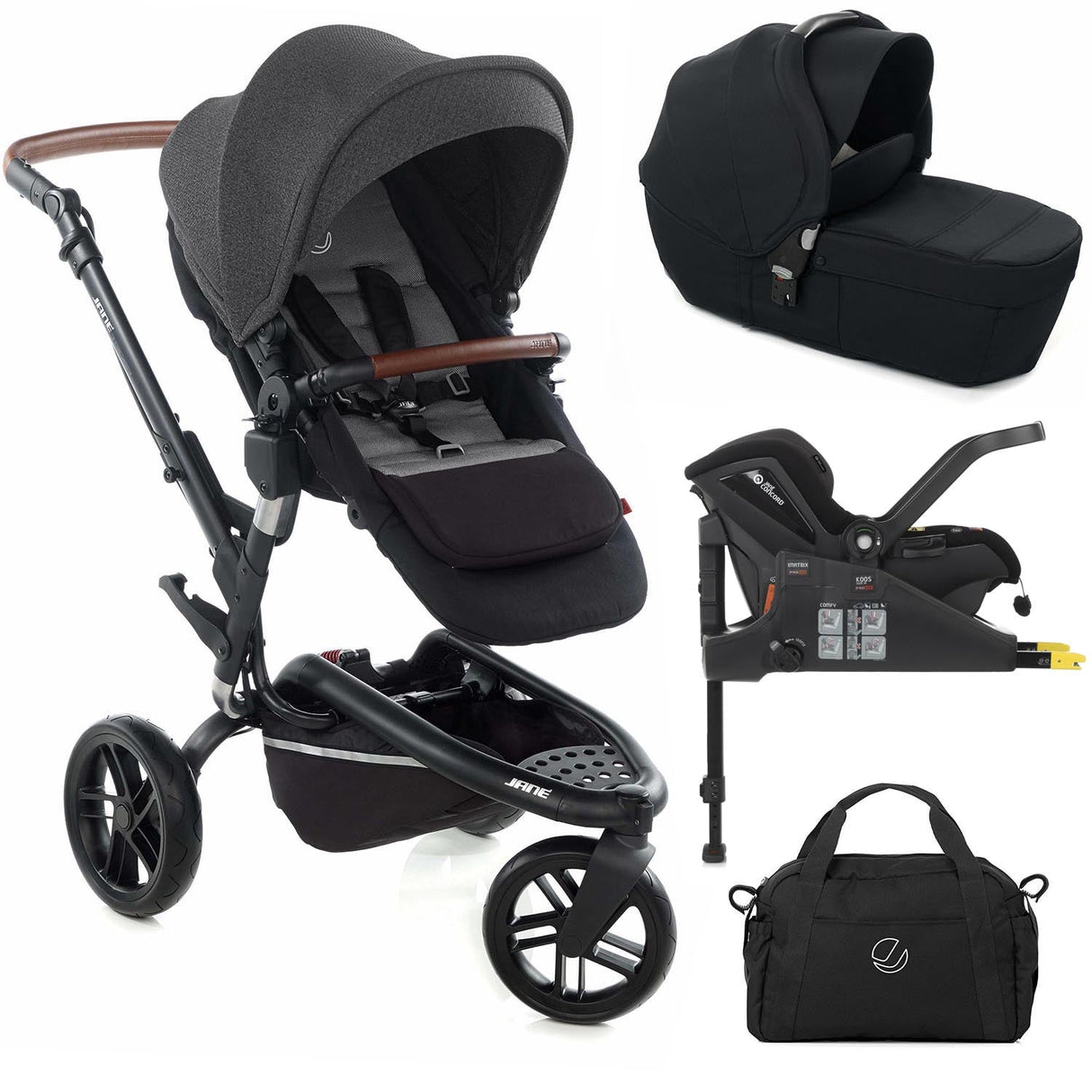 JanƩ Trider Travel System Bundle with Transporter Plus & Koos R1 i-Size Car Seat, Black