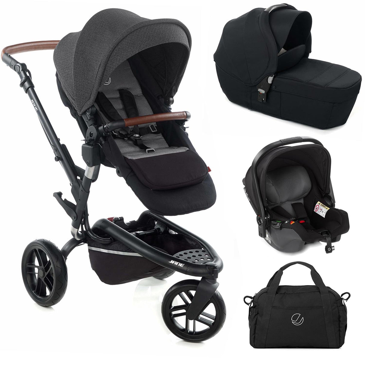 JanƩ Trider Travel System Bundle with Transporter Plus & Koos R1 i-Size Car Seat, Black
