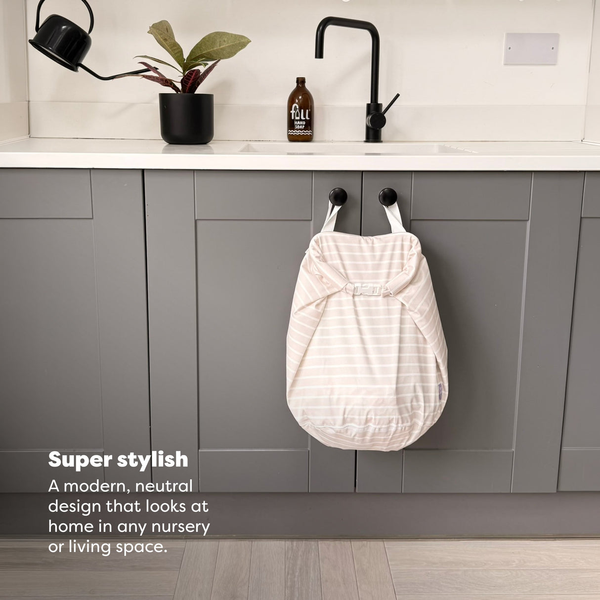 Stay-At-Home Waterproof Wet Nappy Bag in Neutral Stripe