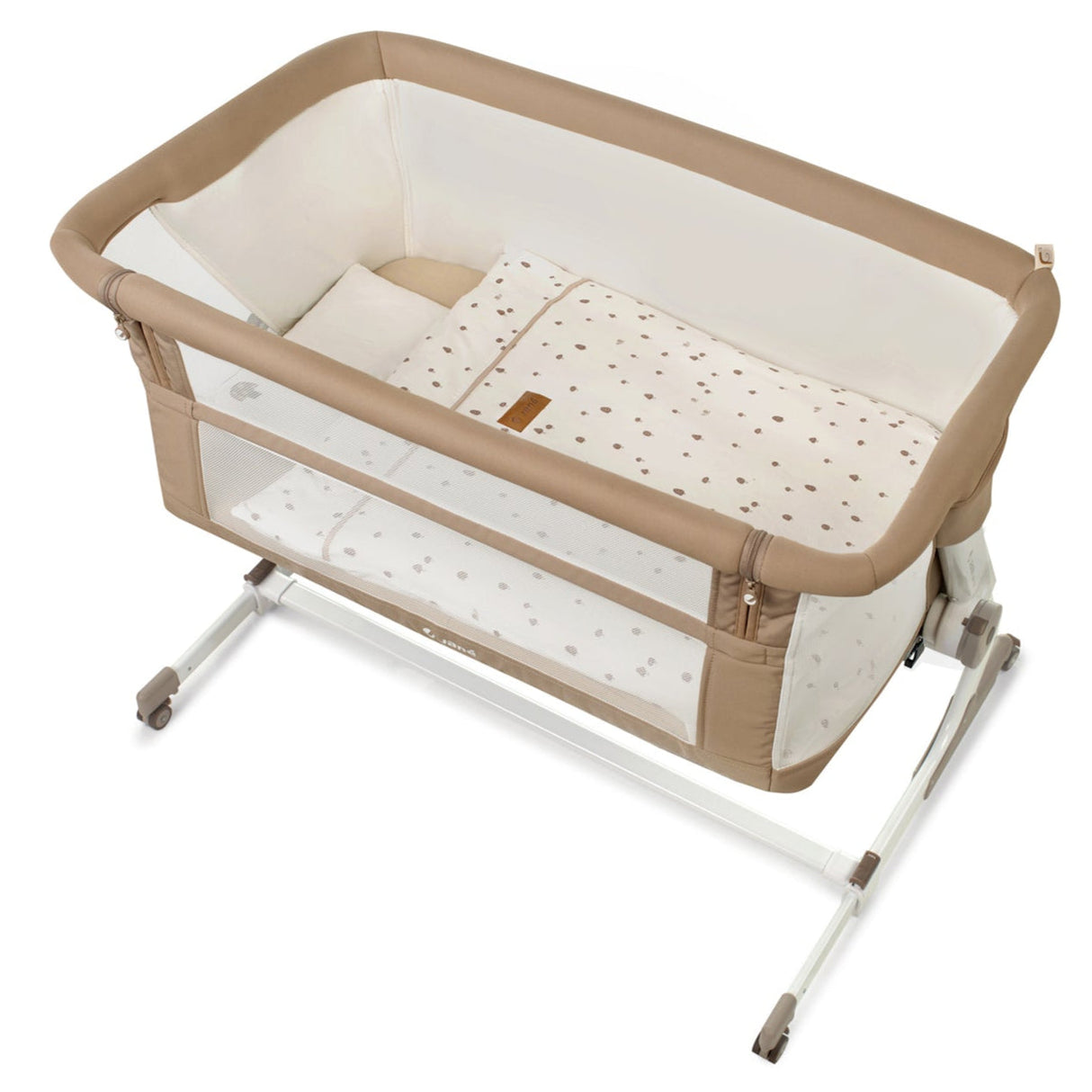 Jane Baby Side Crib + 4 Piece Bedding Set & Safety Mattress, Sesame