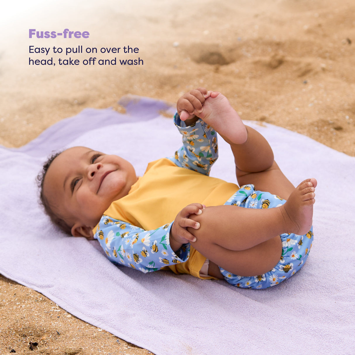 UPF 40+ Soft and Gentle Protective Swim Rash Vest in Busy Bees