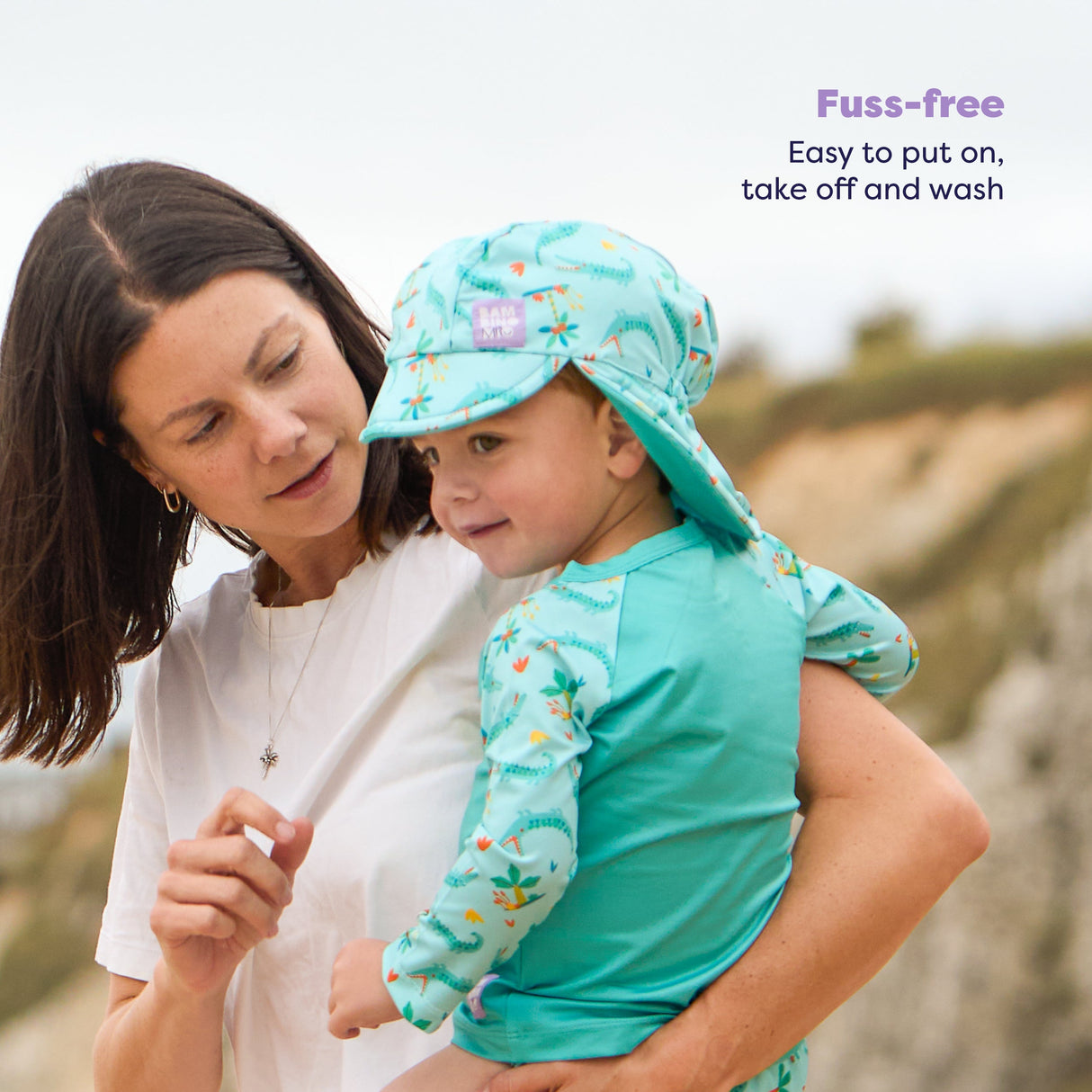 UPF 40+ Reversible Swim Hat for Babies and Toddlers in Crafty Croc