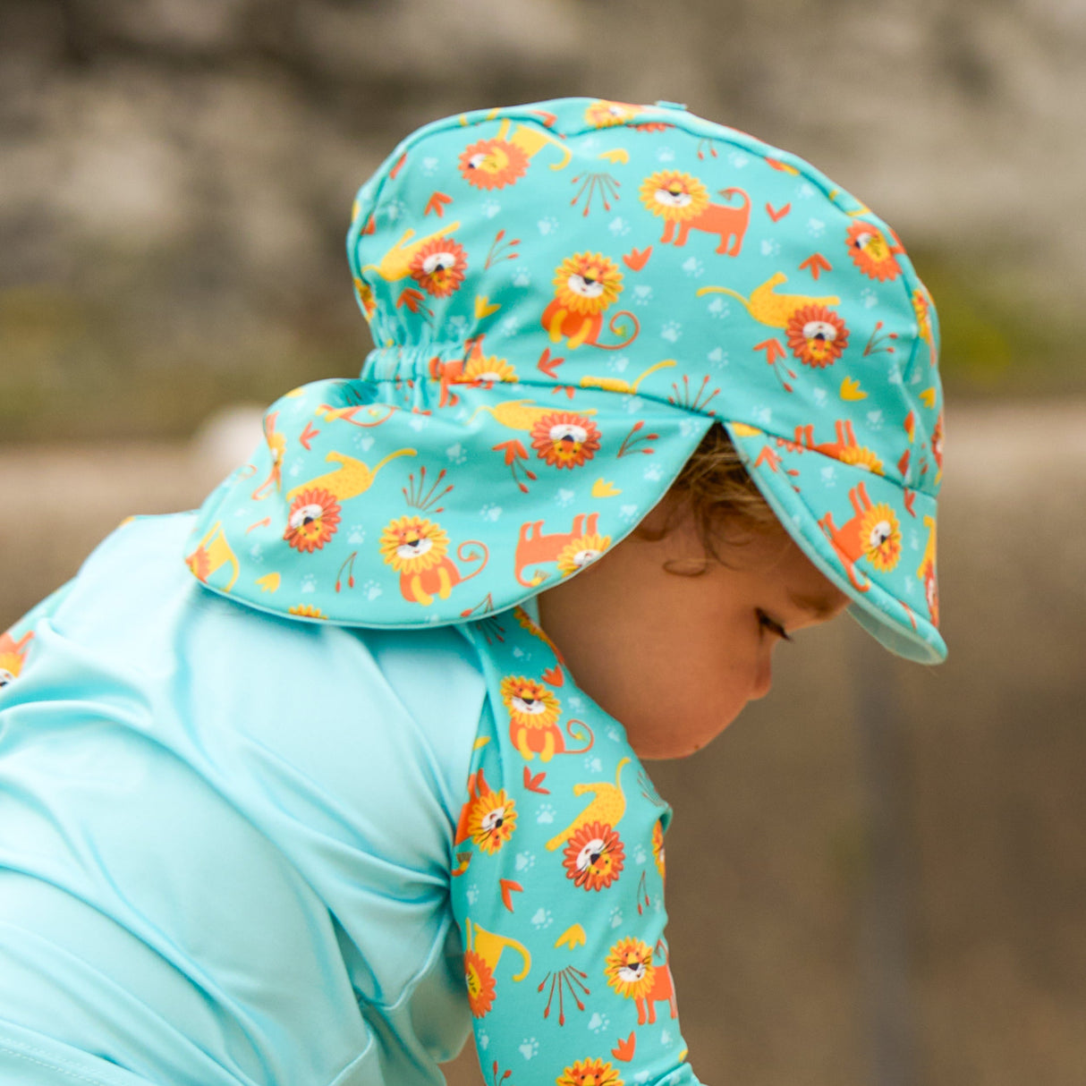 UPF 40+ Reversible Swim Hat for Babies and Toddlers in Cool Cats