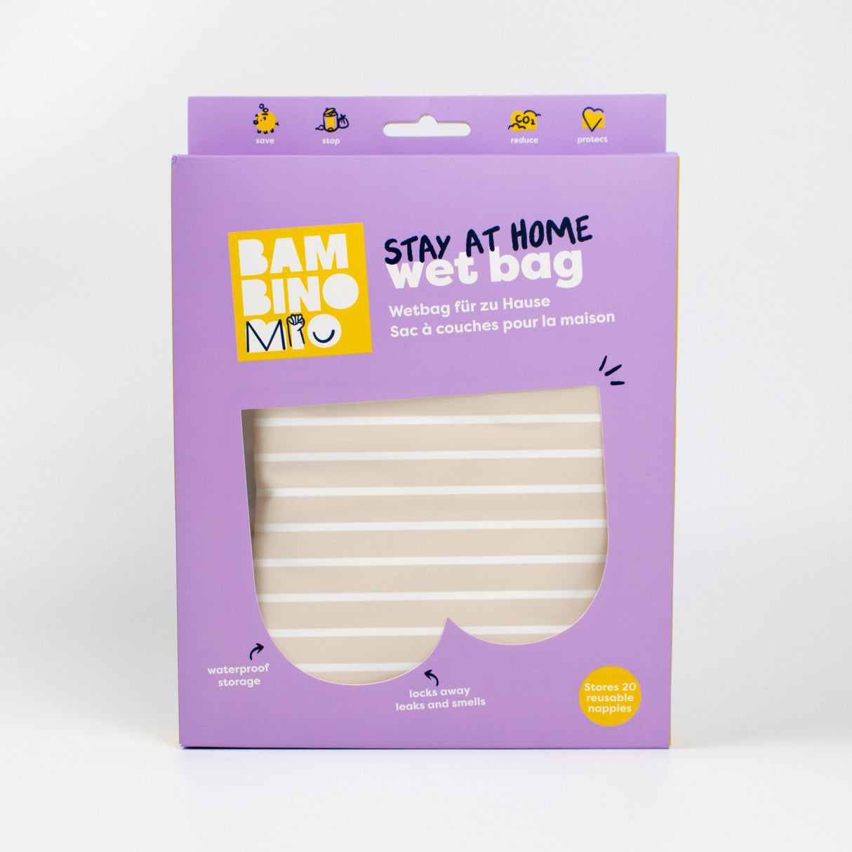 Stay-At-Home Waterproof Wet Nappy Bag in Neutral Stripe