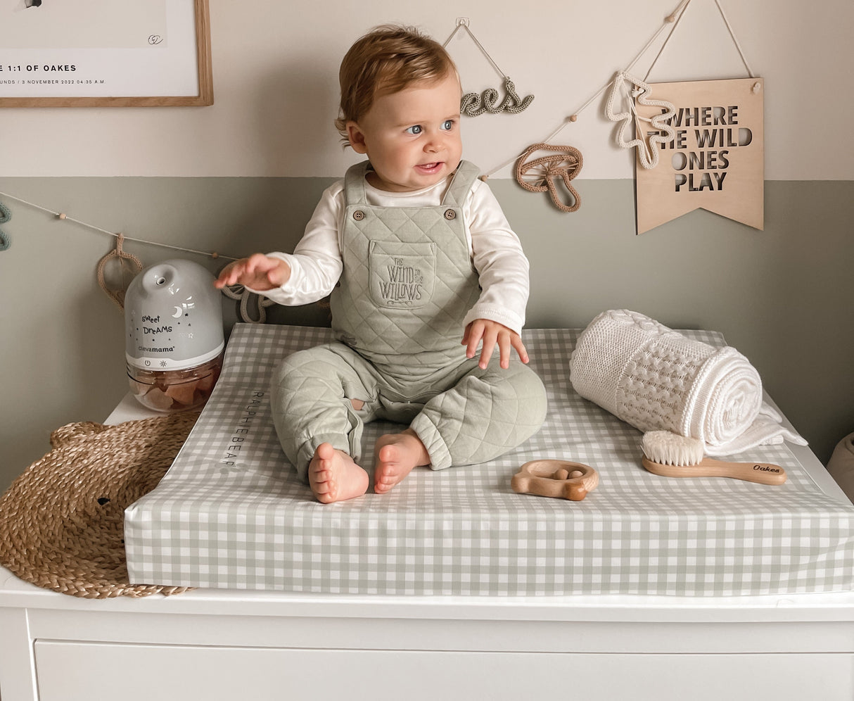 Gingham Sage Green Anti Roll Wedge Baby Changing Mat