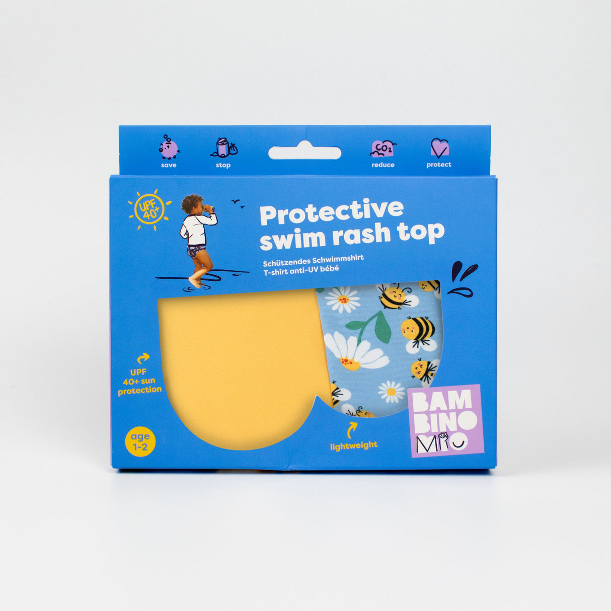 UPF 40+ Soft and Gentle Protective Swim Rash Vest in Busy Bees