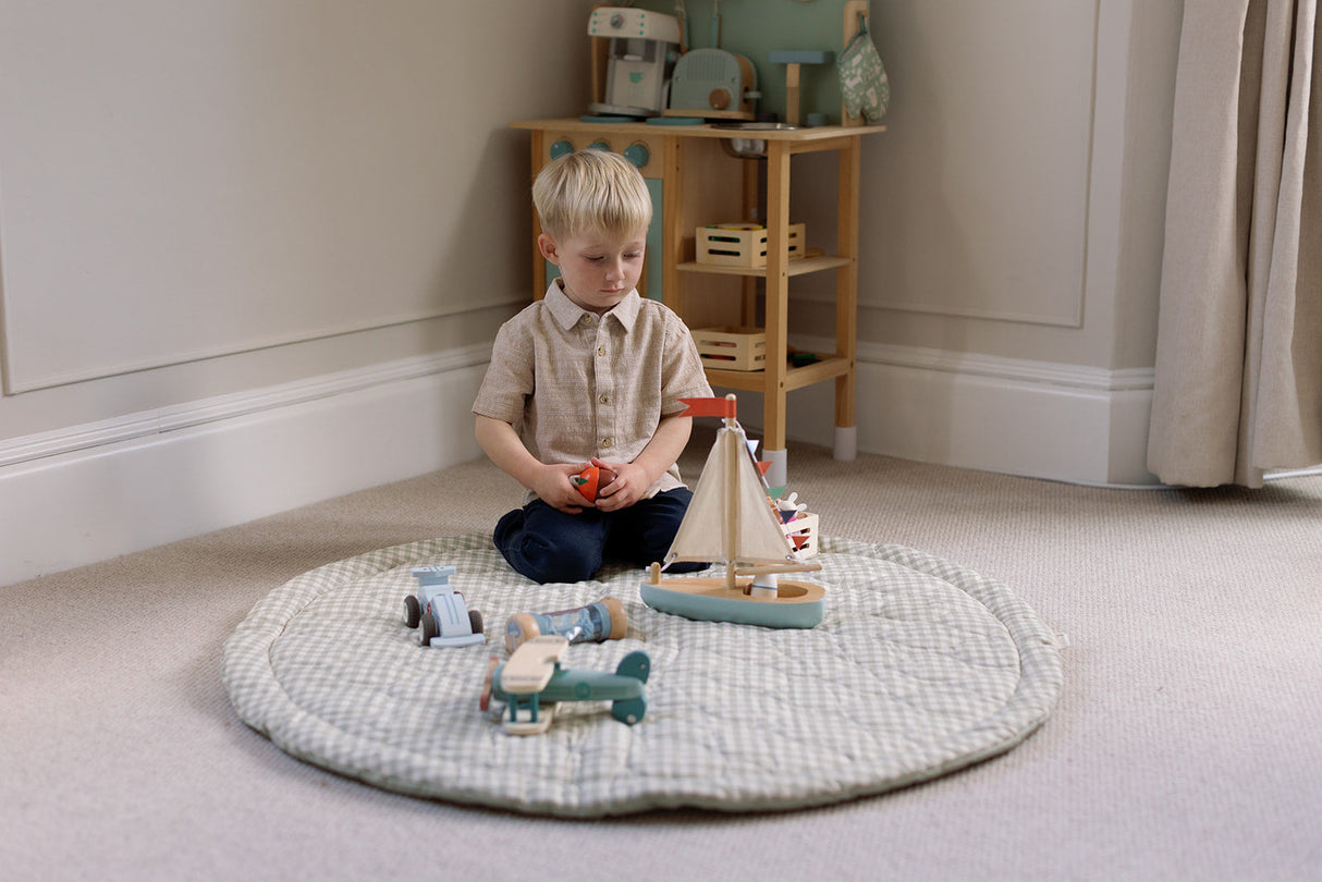 Ralphie Bear Sage Green Gingham Quilted Playmat