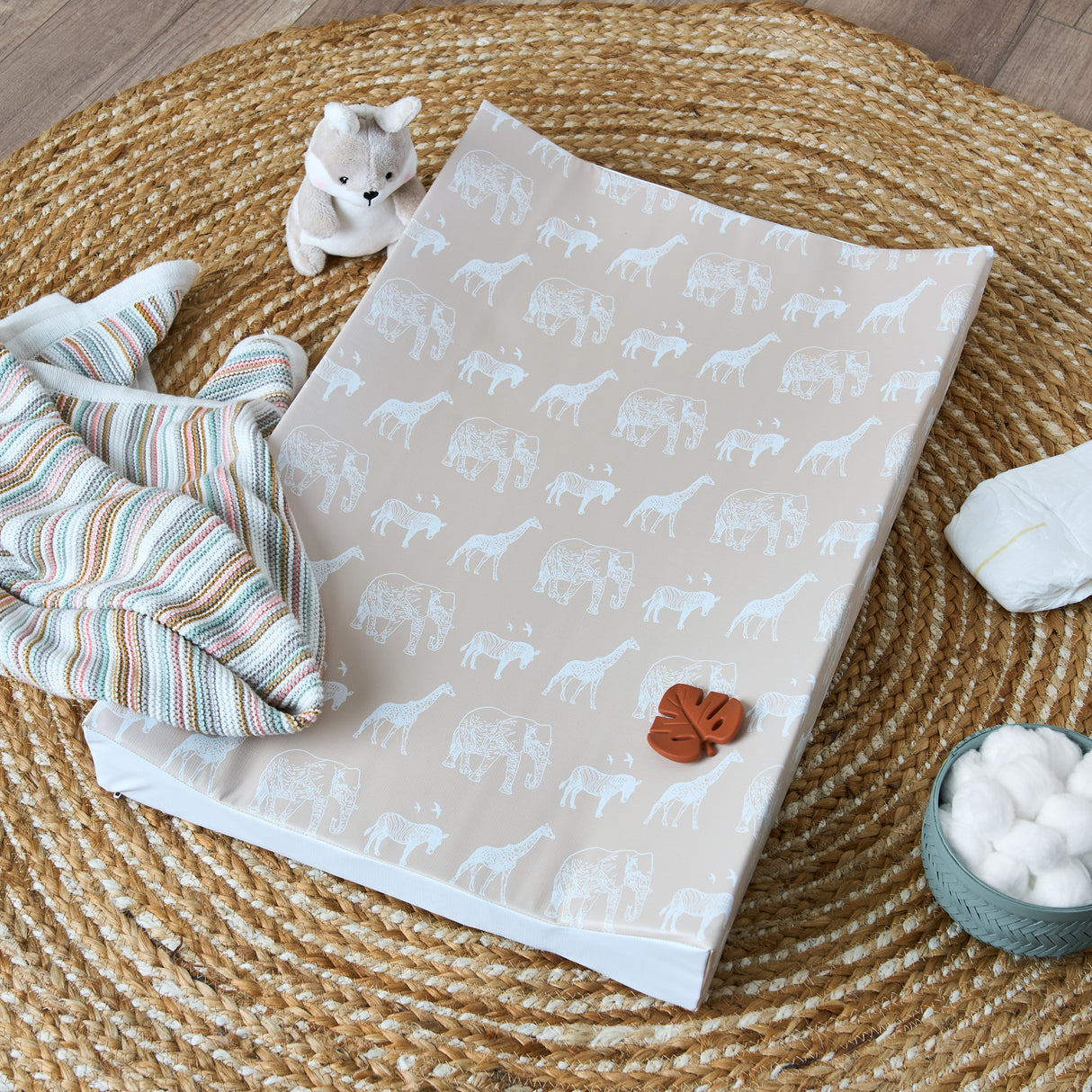 Obaby Wedge Changing Mat - Safari Print - Oatmeal