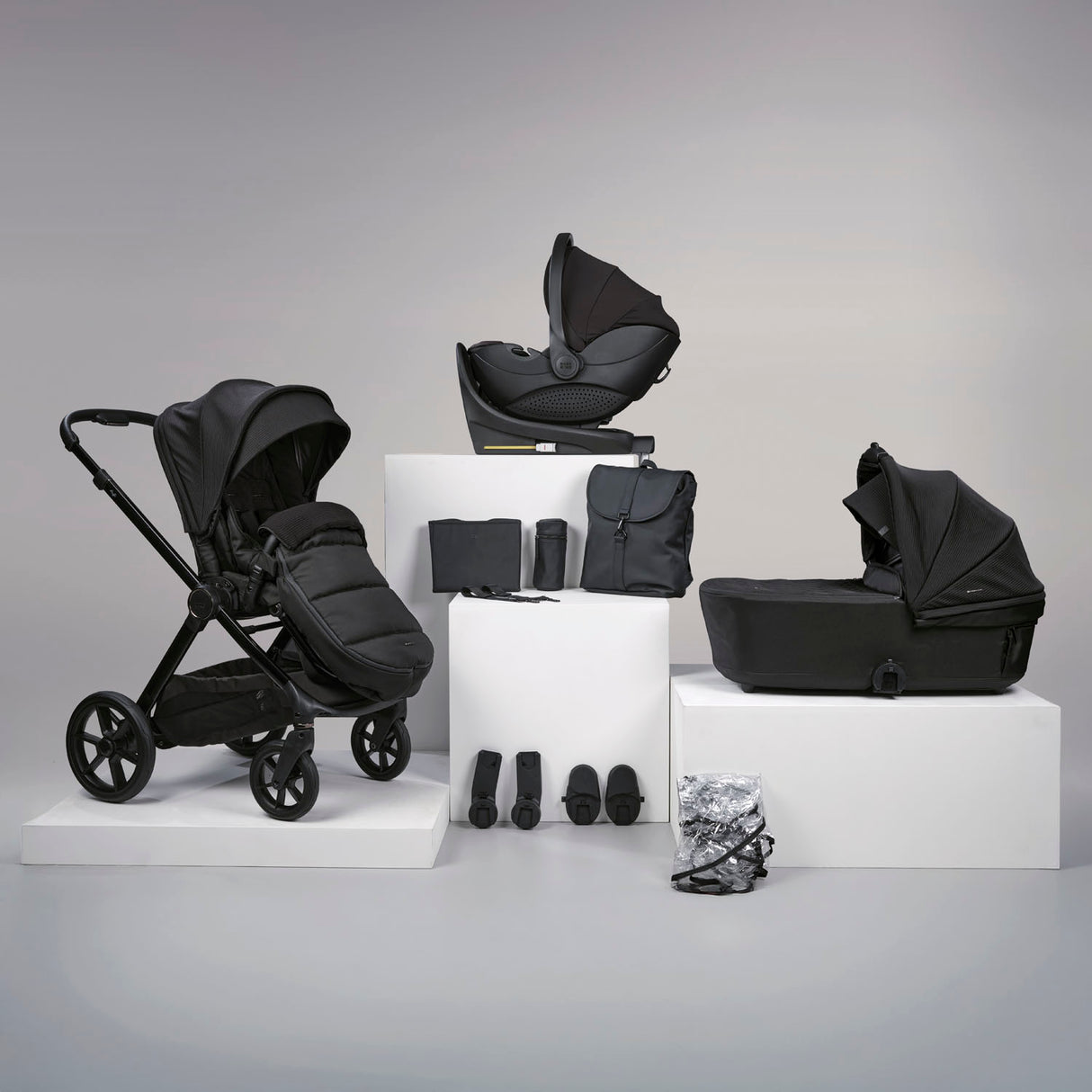 Bababing 12pc Raffi MK11 Travel System Bundle with Spin Car Seat & Base - Gloss Black