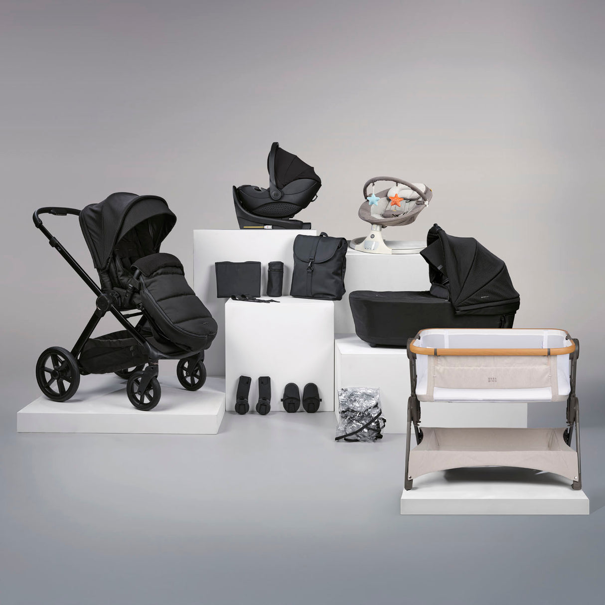 Bababing 16pc Raffi MK11 Home & Travel System Bundle with Spin Car Seat & Base - Gloss Black