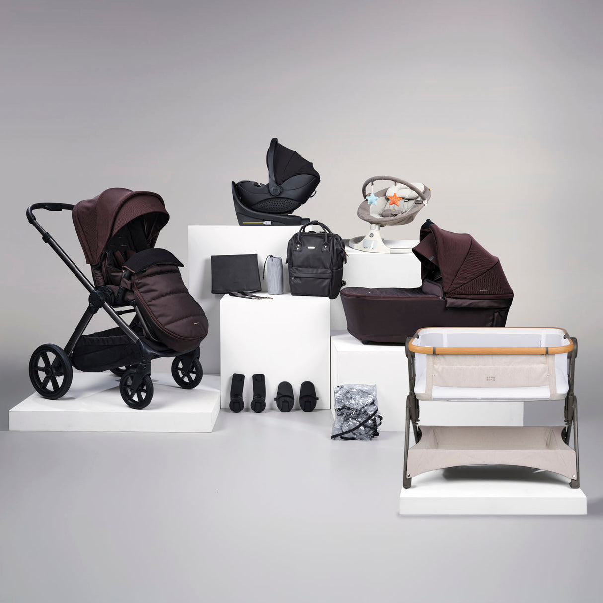 Bababing 16pc Raffi MK11 Home & Travel System Bundle with Spin Car Seat & Base - Heritage