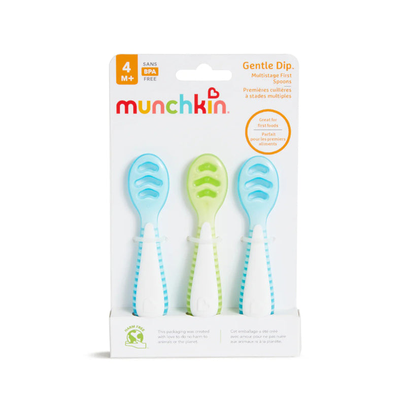 Munchkin Gentle Dip Multistage First Spoons Blue Green 3Pk