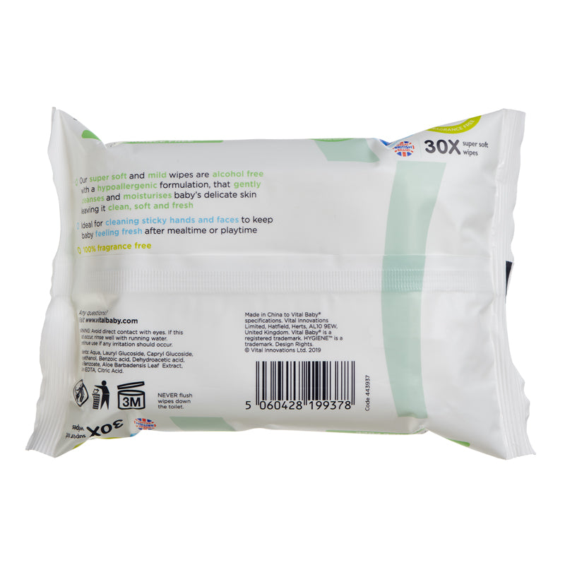 Vital Baby Hygiene Super Soft Hand & Face Wipes - Fragrance Free 30Pk