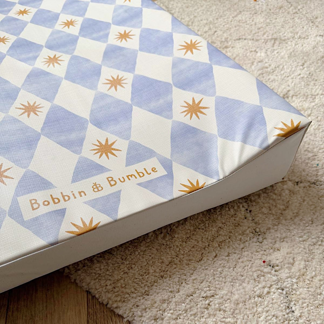 Anti-Roll Wedge Baby Changing Mat - Blue Harlequin