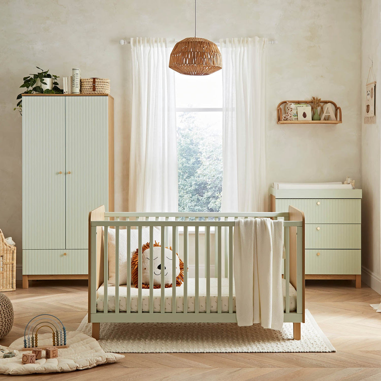 CuddleCo Remi 3 Piece Nursery Furniture Set - Oak & Green