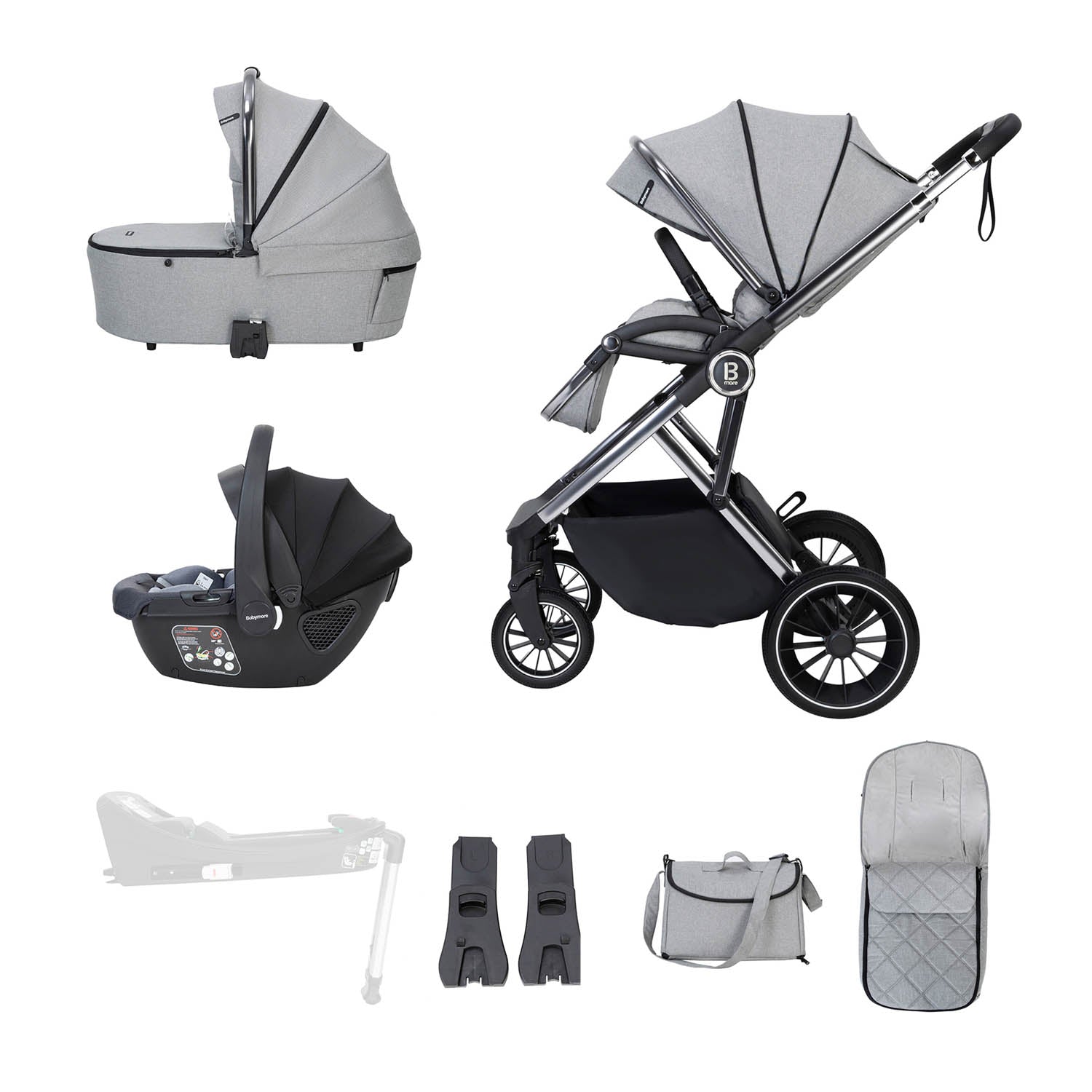 Babymore Chia Travel System + Coco Car Seat - Pearl Grey