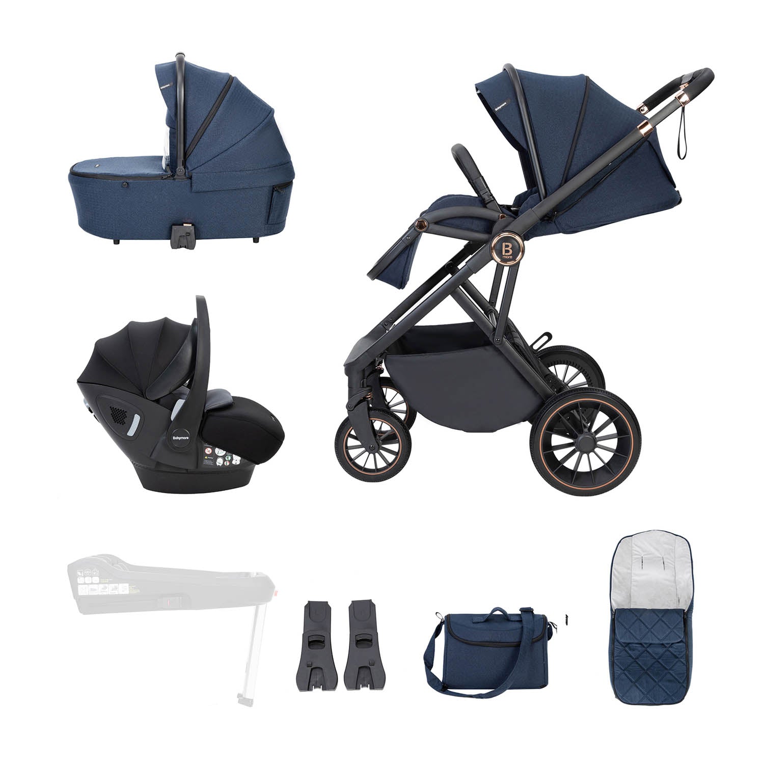 Babymore Chia Travel System + Pecan Car Seat - Midnight Blue