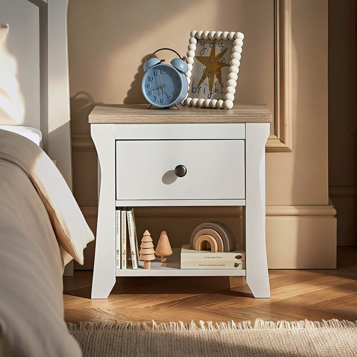 CuddleCo Clara Bedside Table - White and Ash
