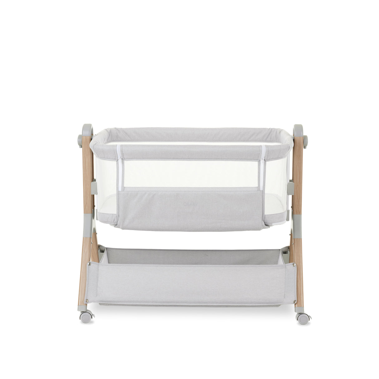 Obaby Cloud Bedside Crib + 2 White Crib Fitted Sheets Bundle - Grey