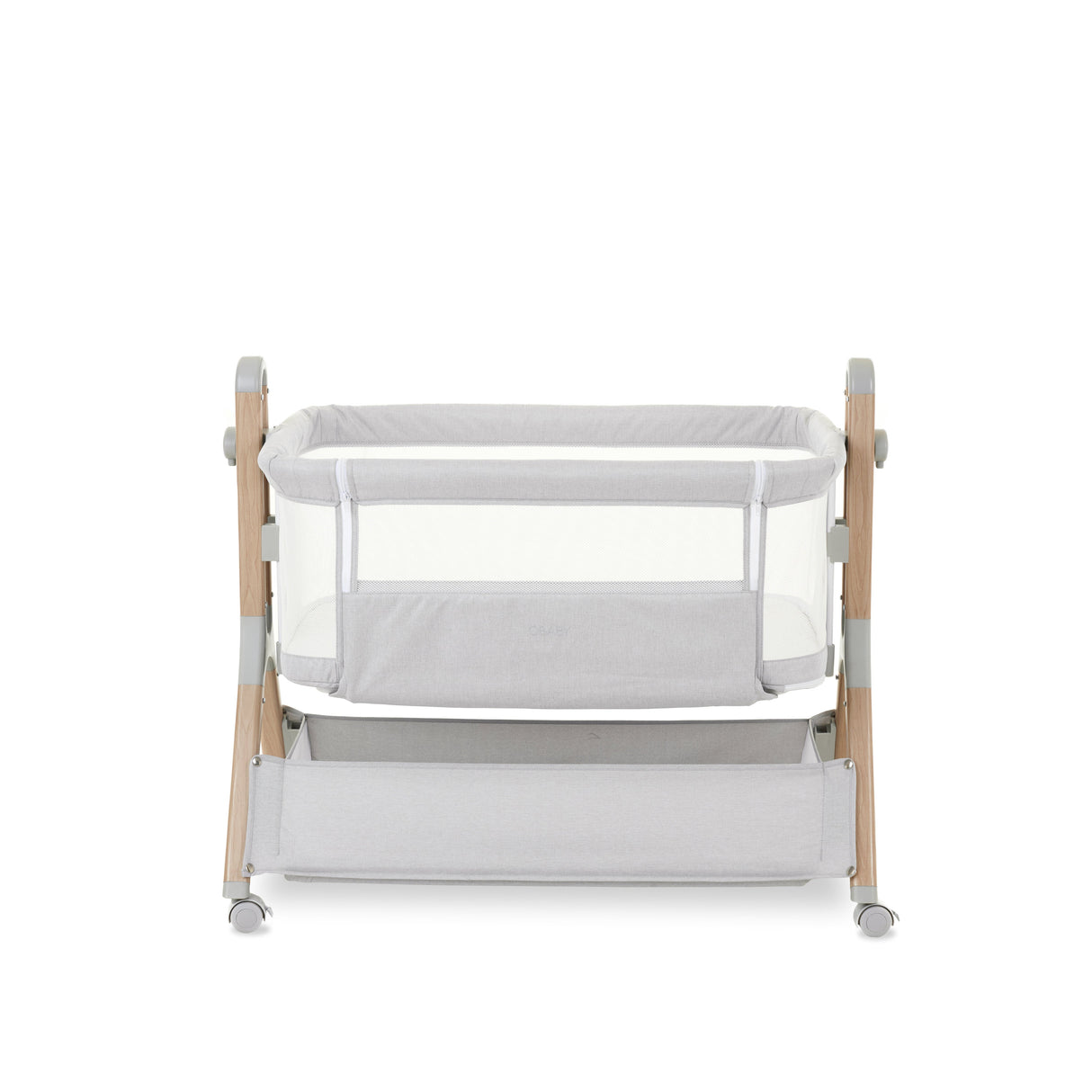 Obaby Cloud Bedside Crib + 2 White Crib Fitted Sheets Bundle - Grey