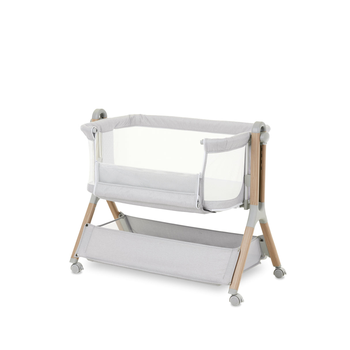 Obaby Cloud Bedside Crib + 2 White Crib Fitted Sheets Bundle - Grey