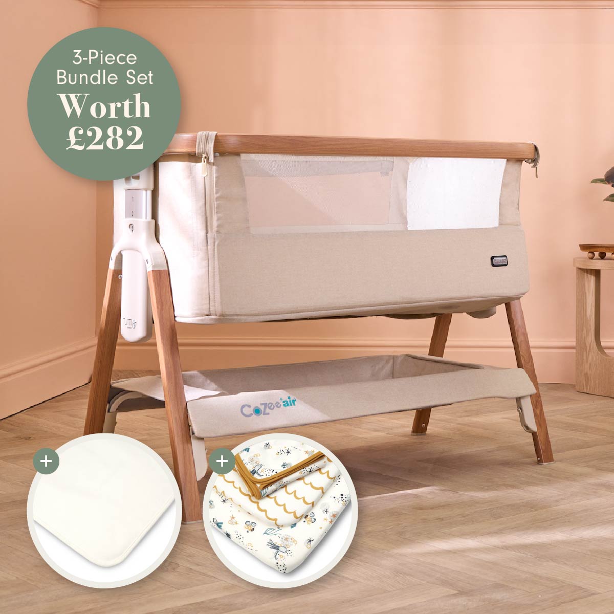 Tutti Bambini CoZee Air Bedside Crib & Bedding Bundle - Our Planet