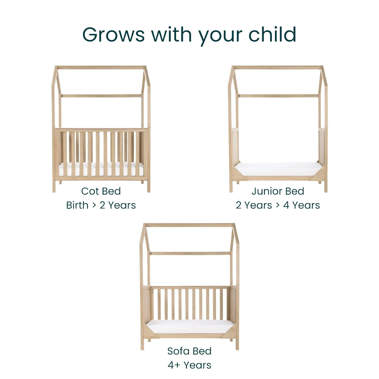 Tutti Bambini Casa 3 in 1 Cot Bed 120 x 60cm - Harvest Oak