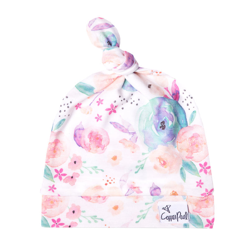 Copper Pearl Top Knot Hat Bloom 0-4m