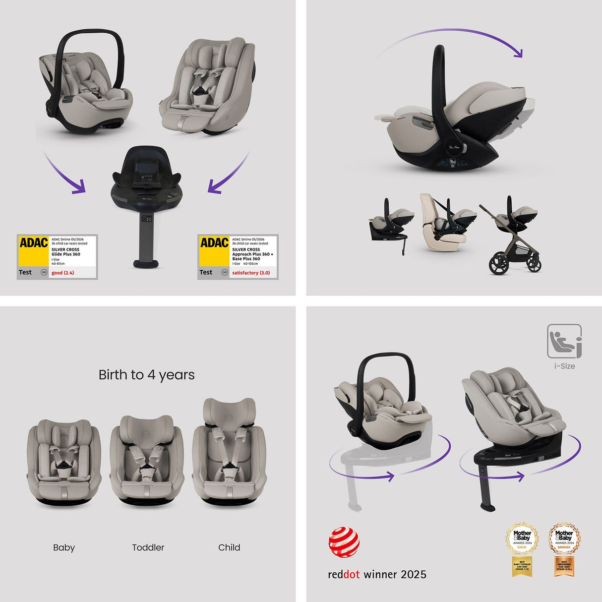 Silver Cross Cove 2 Ultimate 360 Family Car Seat Bundle - Champagne