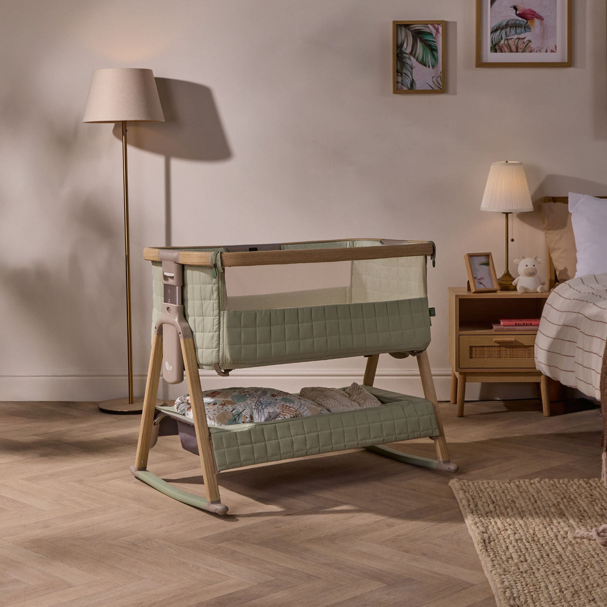 Tutti Bambini CoZee Sense Bedside Crib - Drifted Oak / Eucalyptus
