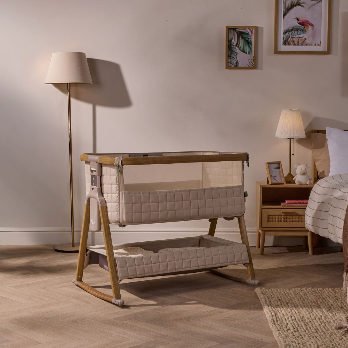 Tutti Bambini CoZee Sense Bedside Crib - Toasted Oak / Sand