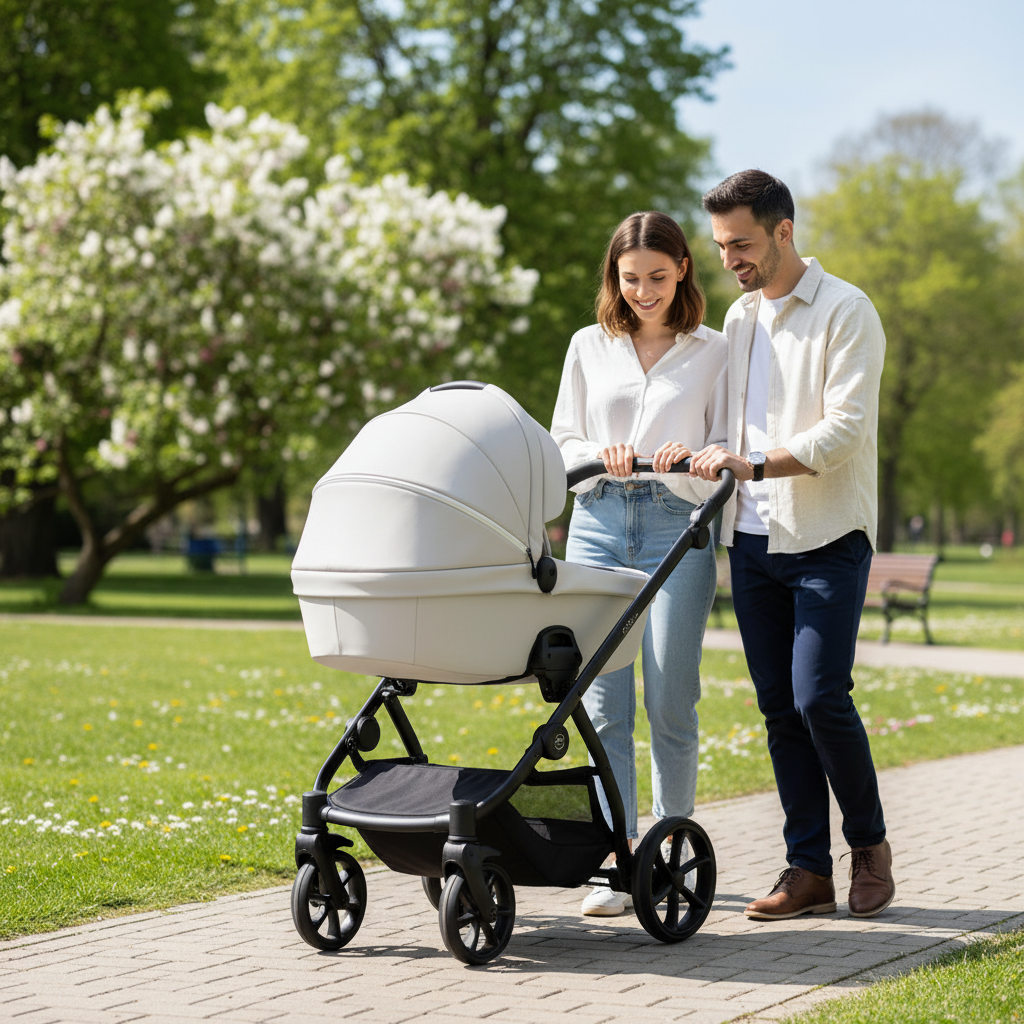 Noordi Fjordi V2 Leather - 2in1 Pushchair with ThermoCot™ Carrycot- Cloud
