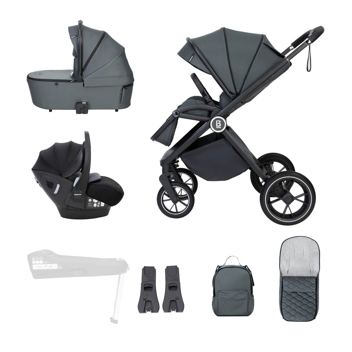 Babymore Kai Travel System + Pecan Car Seat - Forest Grey