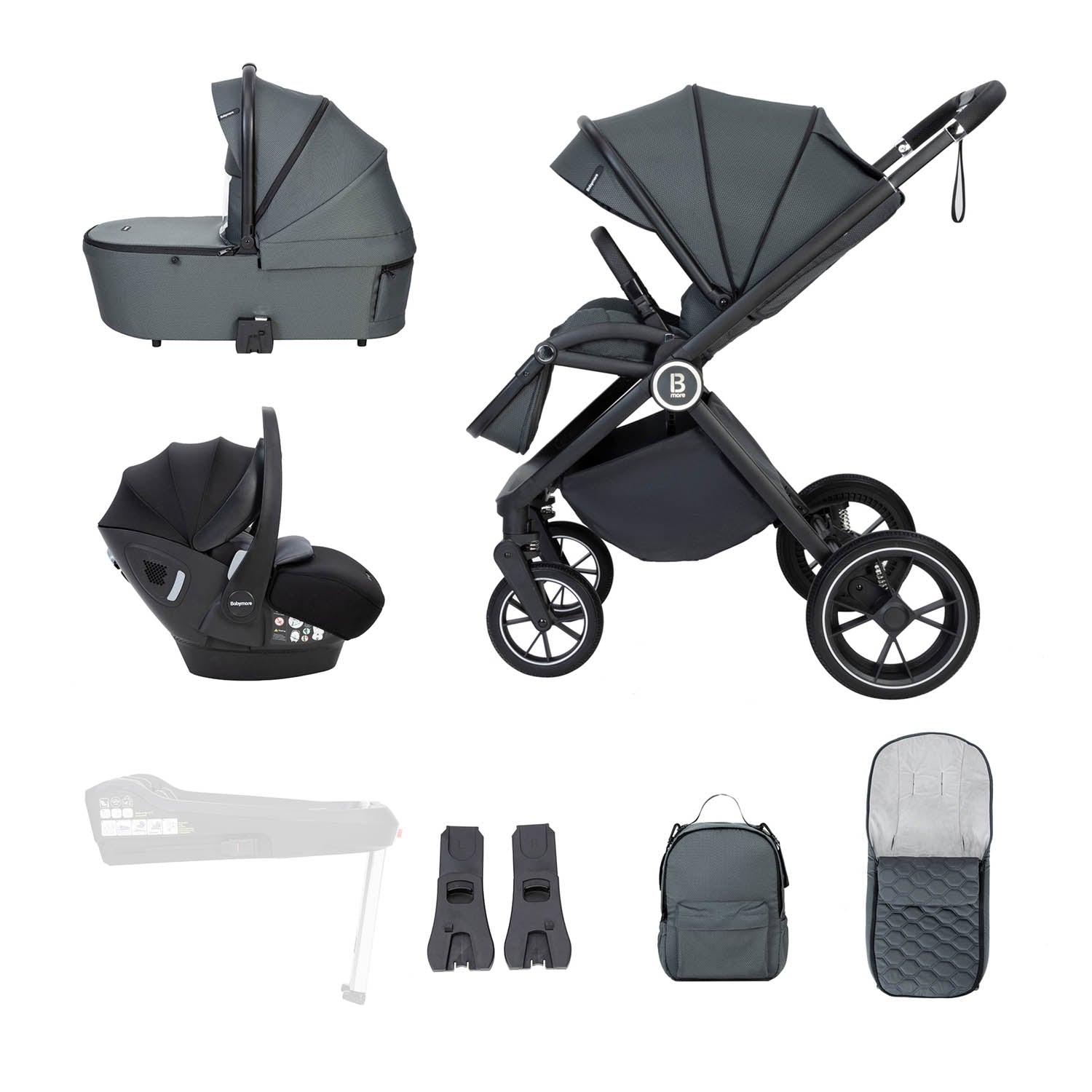 Babymore Kai Travel System + Pecan Car Seat - Forest Grey