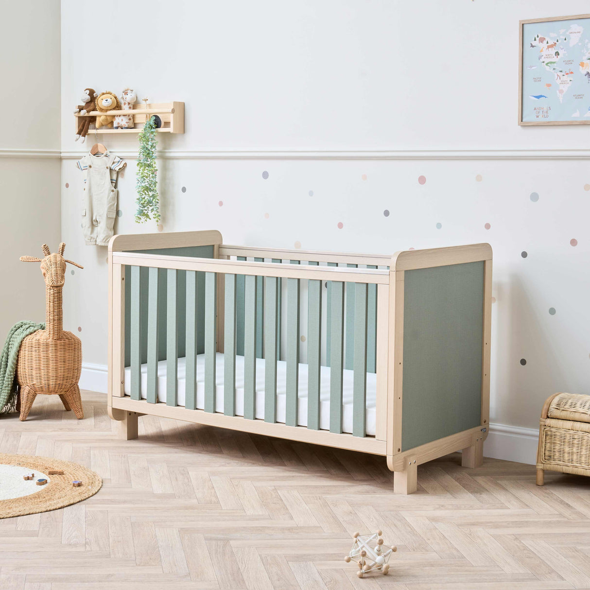 Tutti Bambini Kuba Cot Bed - Pickled Oak / Sage Weave