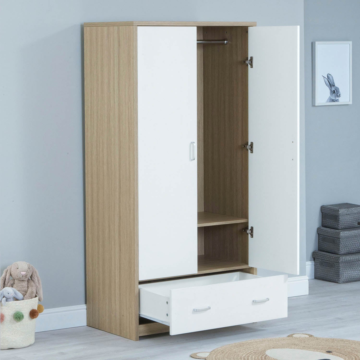 Babymore Luno Veni Wardrobe - White Oak
