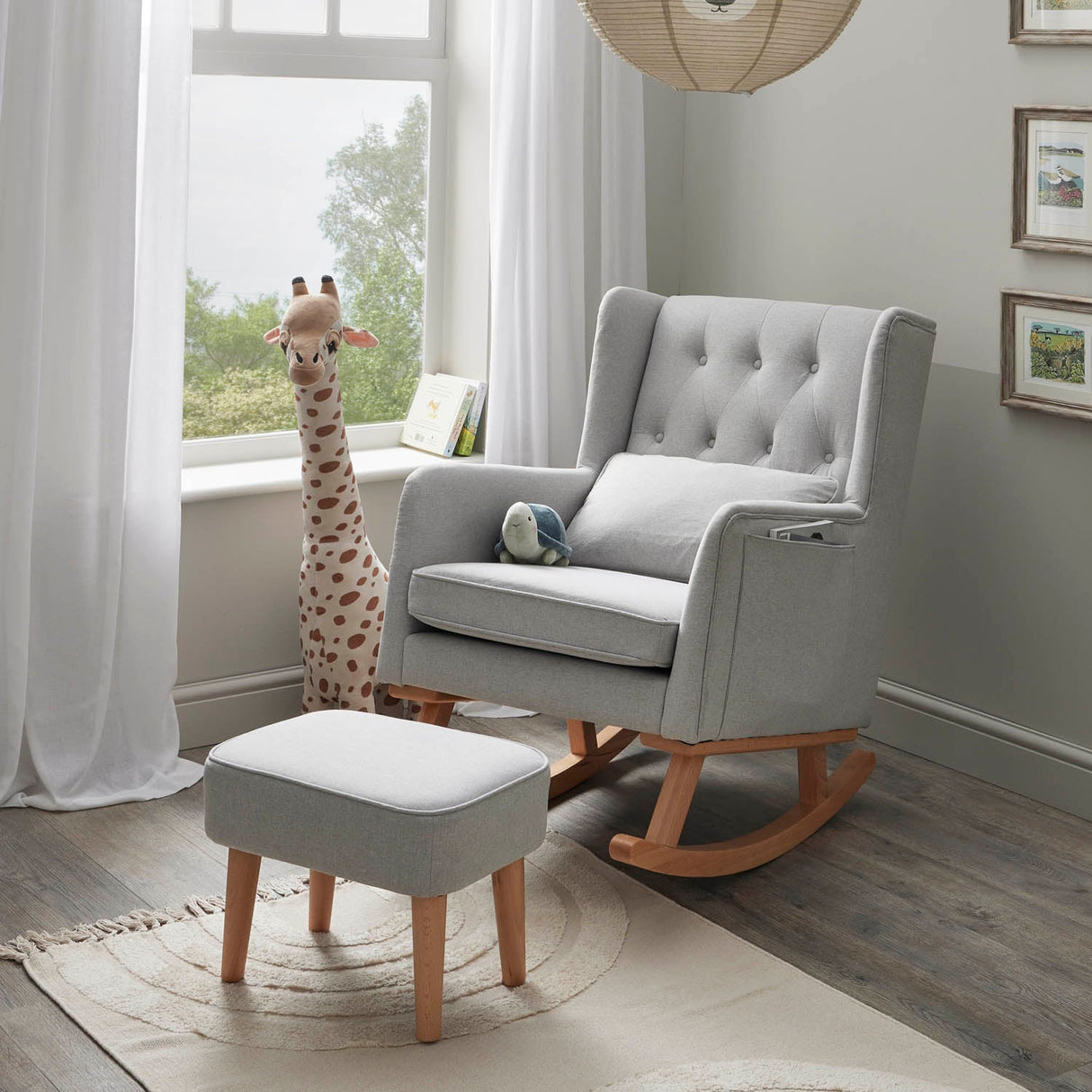 Babymore Lux Convertible Rocking Chair with Stool - Grey