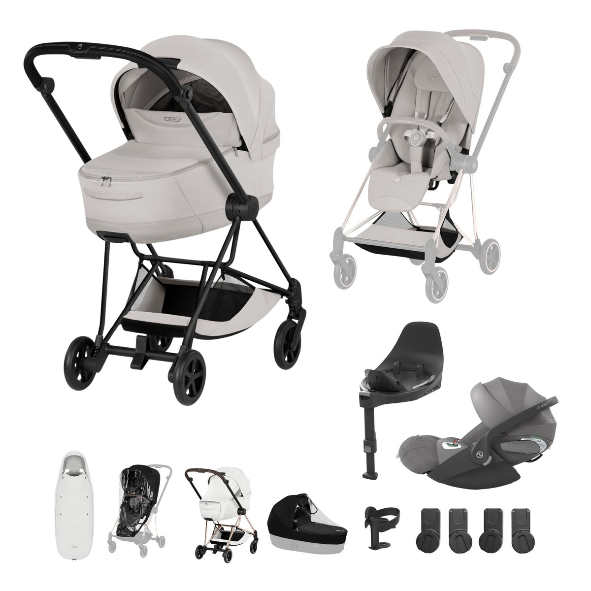 Cybex Mios Fold Cot Ultimate Travel System Bundle - Style City Grey & Matt Black Frame