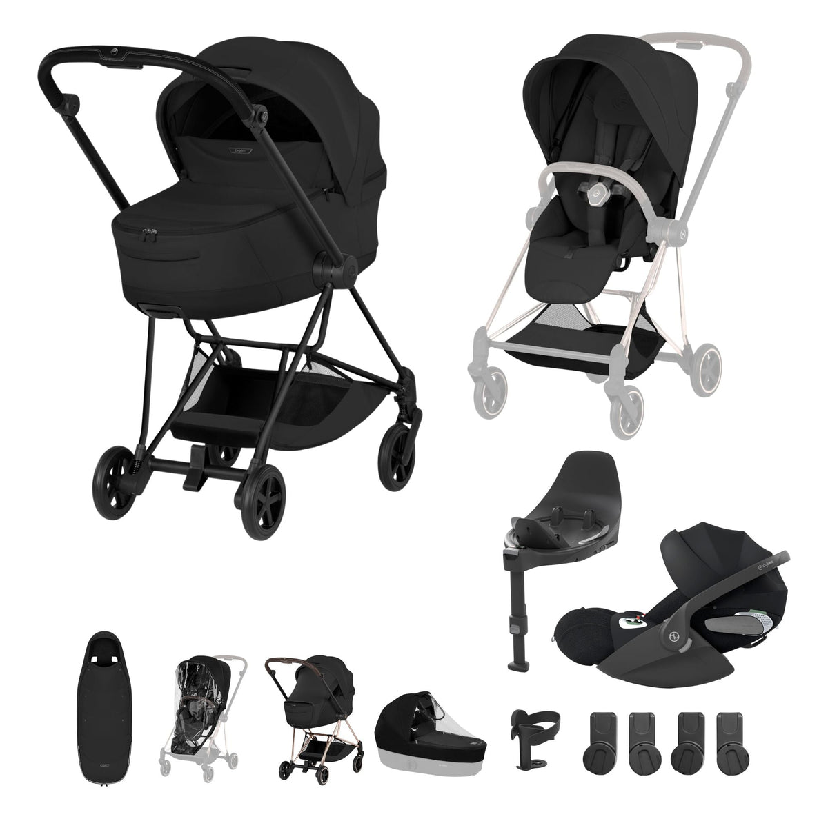 Cybex Mios Fold Cot Ultimate Travel System Bundle - Style Sepia Black & Matt Black Frame