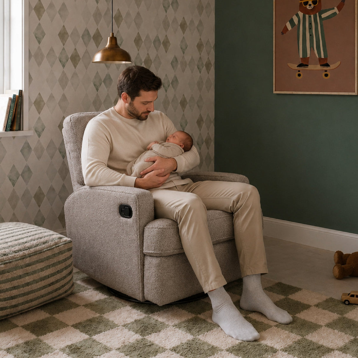 Obaby Madison Glider Recliner Chair – Chenille Mushroom