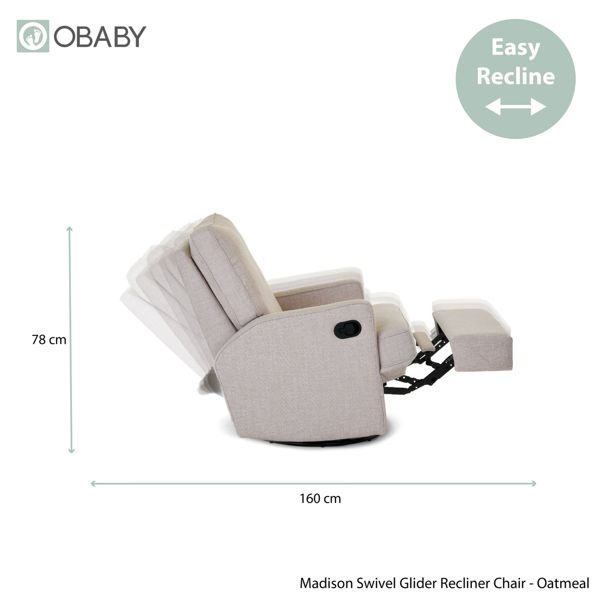 Obaby Madison Swivel Glider Recliner Chair - Oatmeal